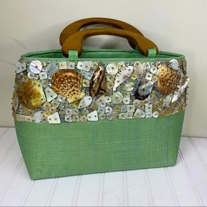 Sea Life woven green beaded shell handbag purse